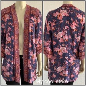 Matilda Jane XS Floral Kimono Cardigan metallic thread Boho light weigh
